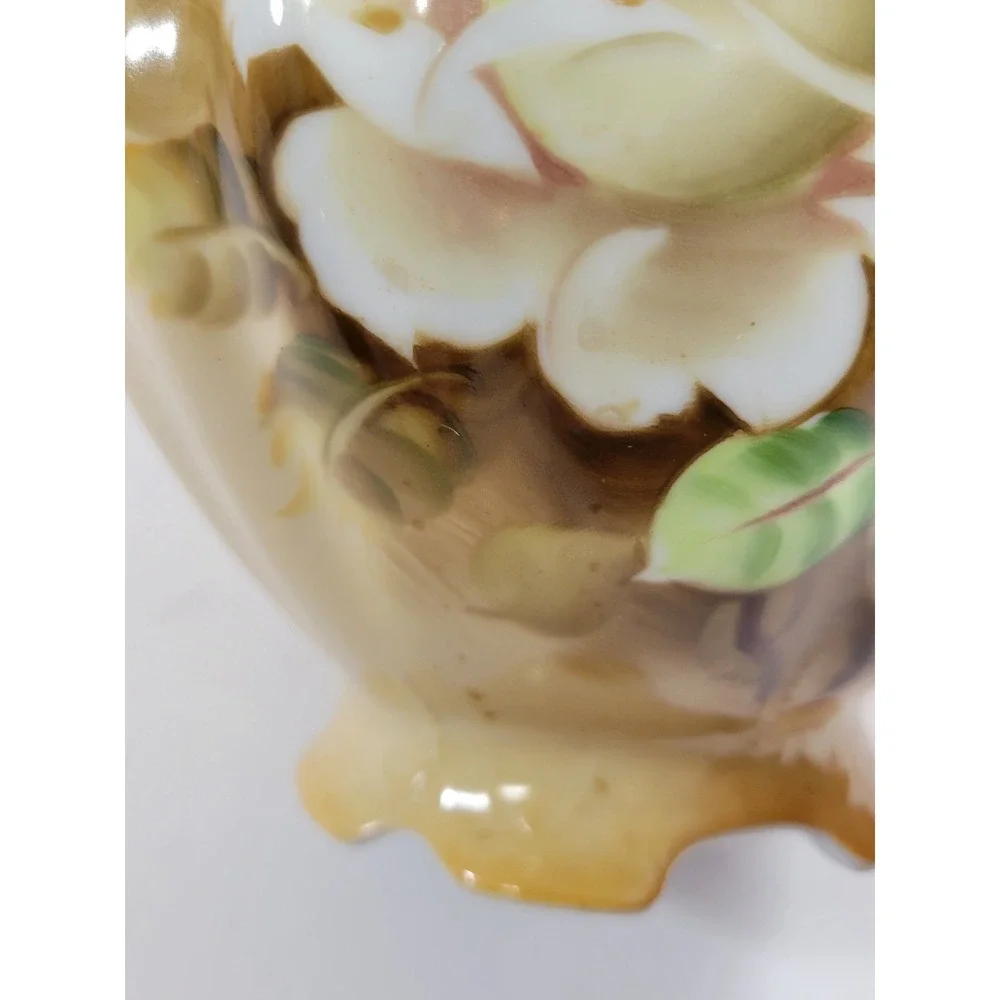 Lefton China Porcelain Pitcher 3114 Hand Painted Beige Floral Gold Trim 6.5